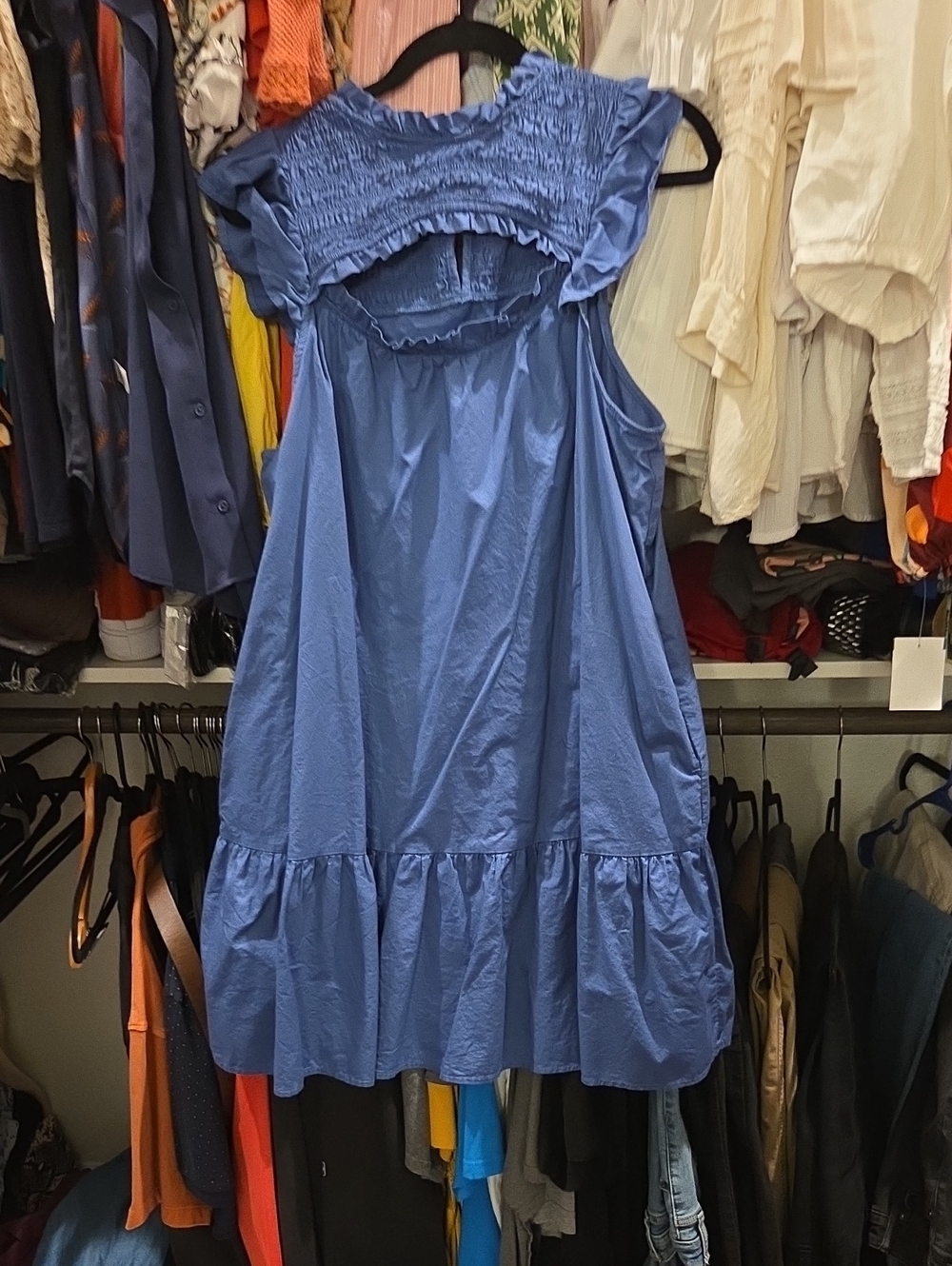 Old Navy Blue Smocked Yoke Ruffle Mini Dress